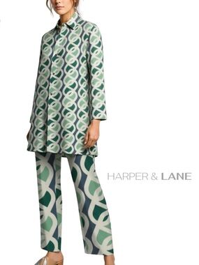 HARPER & LANE new Michelle Two-Piece Set Mint Collared Tunic Shirt and Pants